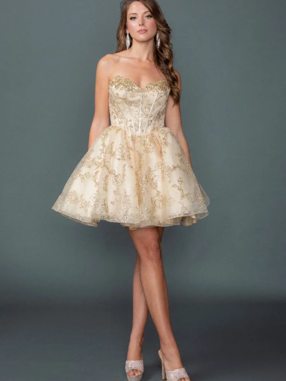 NEW CHAMPAGNE Evening Gown Floor Length Formal Elegant Stunning 3436